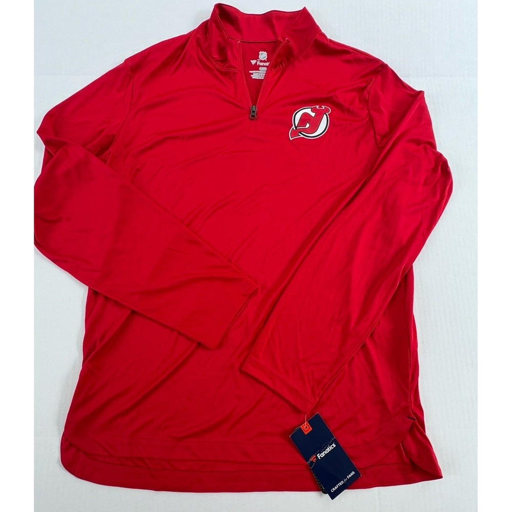 Fanatics Mens NHL New Jersey Devils Red Quarter Zip Pullover Large NWT